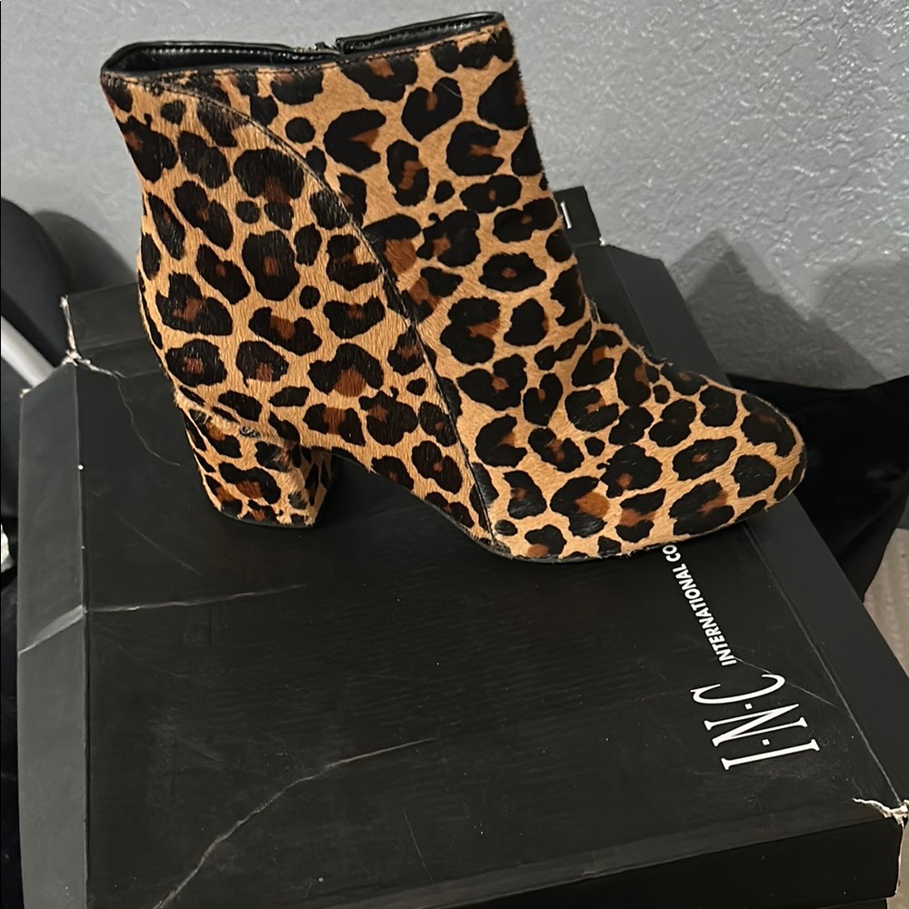 INC Leopard Print Ankle Boots
